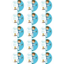 Papel de azúcar - 15 diseños iguales en Círculos de 5 cm Nombre y fecha Mi primera comunión azul - Impresión comestible personalizada