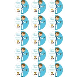Papel de azúcar - 15 diseños iguales en Círculos de 5 cm Nombre y fecha Mi primera comunión azul - Impresión comestible personalizada