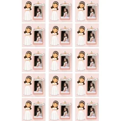 Papel de azúcar - 15 diseños iguales en Cuadrados de 5 cm Mi primera comunión (rosa) con foto personalizada
