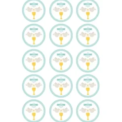 Papel de azúcar - 15 diseños iguales en Círculos de 5 cm Nombre y fecha Eucaristía Comunión - Impresión comestible personalizada