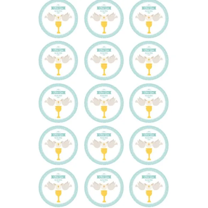 Papel de azúcar - 15 diseños iguales en Círculos de 5 cm Nombre y fecha Eucaristía Comunión - Impresión comestible personalizada