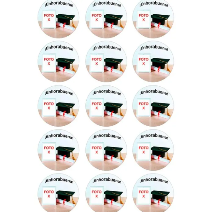 Papel de azúcar - 15 diseños iguales en Círculos de 5 cm Mi Graduación - Impresión personalizada