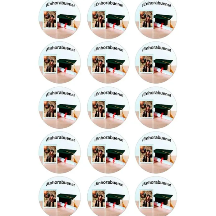 Papel de azúcar - 15 diseños iguales en Círculos de 5 cm Mi Graduación - Impresión personalizada