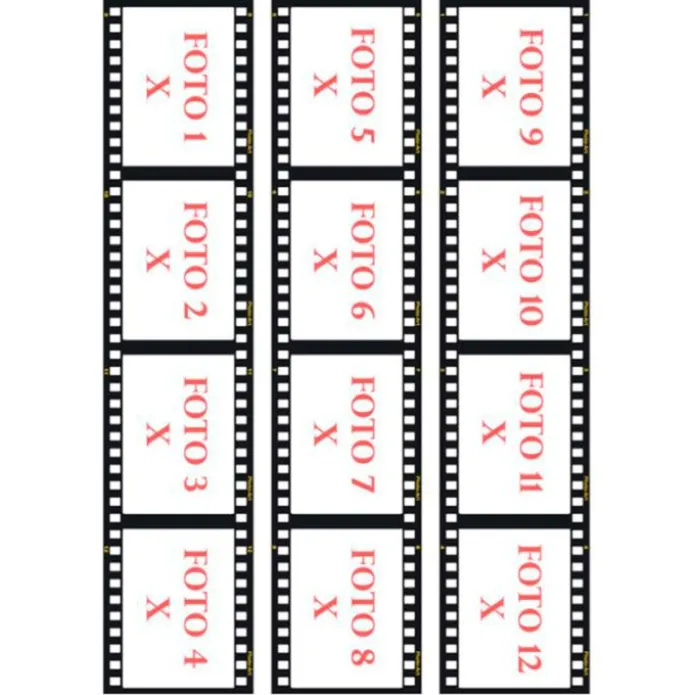 Papel de azúcar - 12 fotos diferentes en Tiras de película 6,5 x 4,5 cm Efecto Film - Impresión comestible personalizada