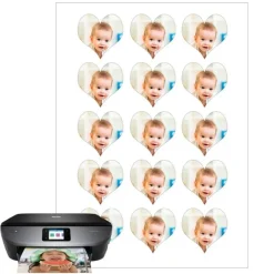 Papel de azúcar - 15 fotos iguales en Corazones de 5 cm - Impresión comestible personalizada
