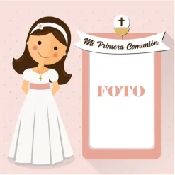 Papel de azúcar - Mi Primera Comunión (rosa) con foto personalizada 20 cm - Impresión personalizada