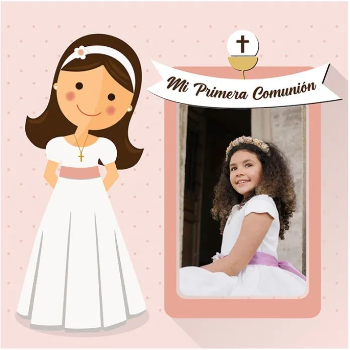 Papel de azúcar - Mi Primera Comunión (rosa) con foto personalizada 20 cm - Impresión personalizada
