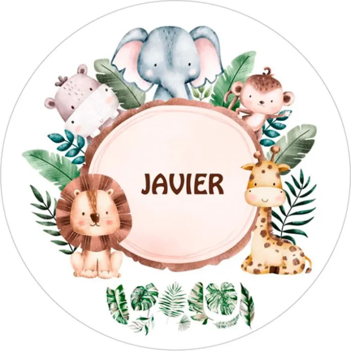 Papel de azúcar - Nombre animalitos selva 20 cm - Impresión personalizada