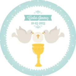 Papel de azúcar - Nombre y fecha Eucaristía Comunión 20 cm - Impresión comestible personalizada