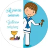 Papel de azúcar - Nombre y fecha Mi primera comunión azul 20 cm - Impresión comestible personalizada