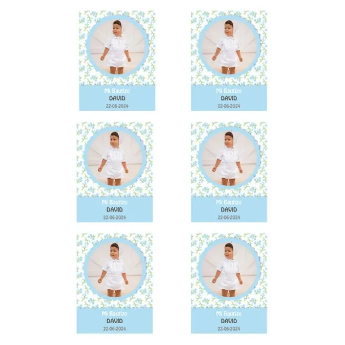 Papel de oblea con foto, nombre y fecha personalizada - Mi Bautizo azul 6 x 8 cm (6)