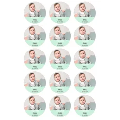 Papel de oblea con foto, nombre y fecha personalizada círculo 5 cm (15) - Mi Bautizo
