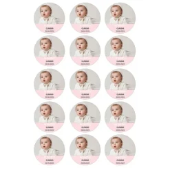 Papel de oblea con foto, nombre y fecha personalizada círculo 5 cm (15) - Mi Bautizo