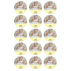 Papel de oblea con foto, nombre y fecha personalizada círculo 5 cm (15) - Mi Bautizo