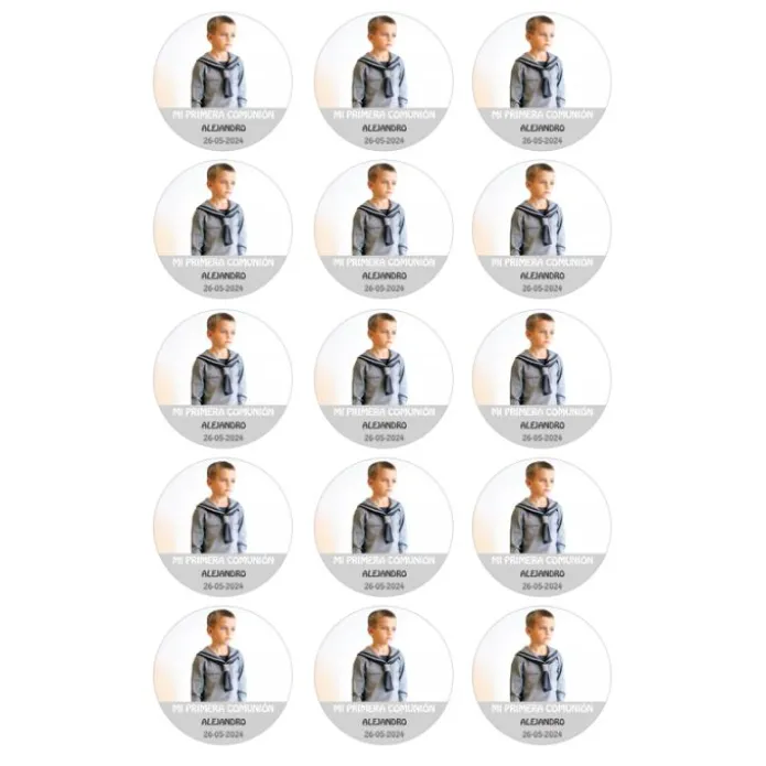 Papel de oblea con foto, nombre y fecha personalizada círculo 5 cm (15) - Mi Primera Comunión