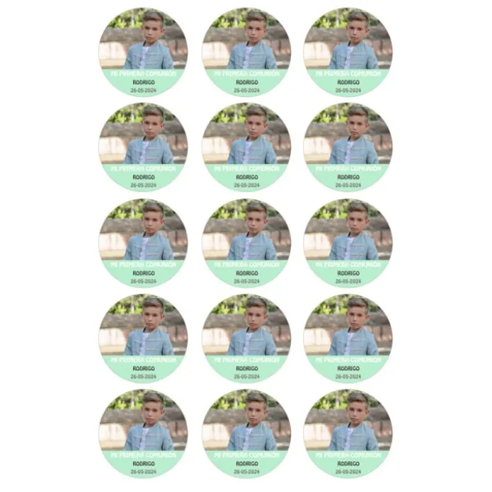 Papel de oblea con foto, nombre y fecha personalizada círculo 5 cm (15) - Mi Primera Comunión