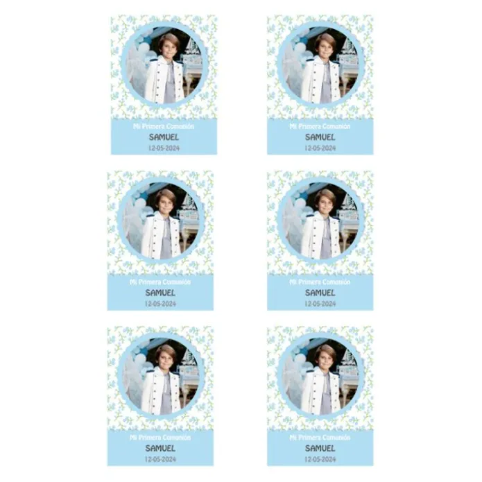 Papel de oblea con foto, nombre y fecha personalizada - Mi primera Comunión azul 6 x 8 cm (6)