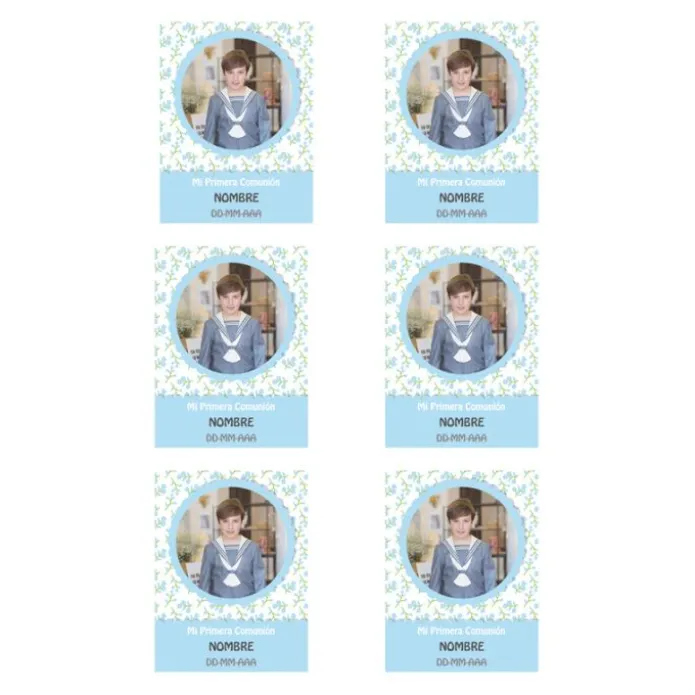Papel de oblea con foto, nombre y fecha personalizada - Mi primera Comunión azul 6 x 8 cm (6)