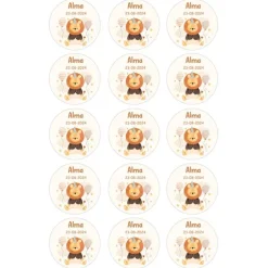 Papel de oblea - 15 círculos iguales de 5 cm nombre y fecha León - Impresión personalizada