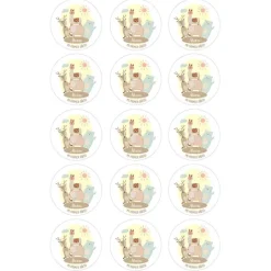 Papel de oblea - 15 círculos iguales de 5 cm Nombres y rótulo Animalitos - Impresión personalizada