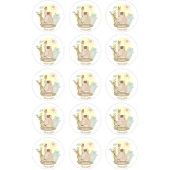 Papel de oblea - 15 círculos iguales de 5 cm Nombres y rótulo Animalitos - Impresión personalizada