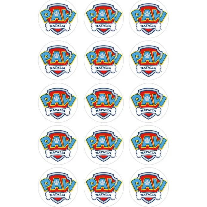 Papel de oblea - 15 círculos iguales de 5 cm Nombre Patrulla Canina - Impresión personalizada