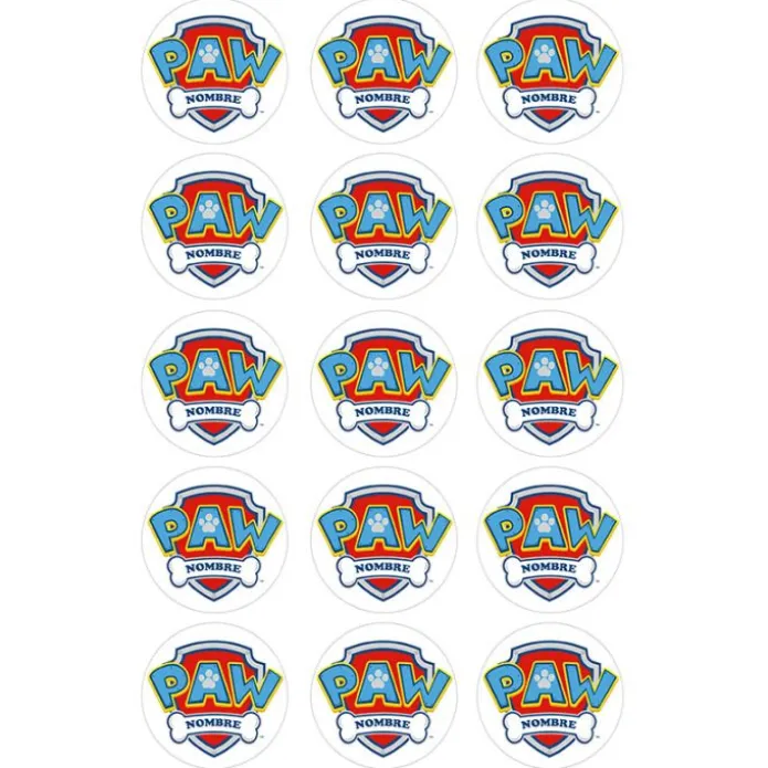Papel de oblea - 15 círculos iguales de 5 cm Nombre Patrulla Canina - Impresión personalizada