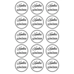 Papel de oblea - 15 diseños iguales en Círculos de 5 cm Nombre y fecha Nacimiento - Impresión personalizada