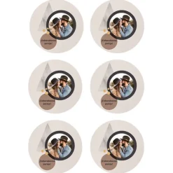Papel de oblea - 6 diseños iguales en Círculos de 8 cm Foto y Rótulo Diseño 1 - Impresión personalizada