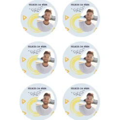 Papel de oblea - 6 diseños iguales en Círculos de 8 cm Foto y Rótulo Diseño 2 - Impresión personalizada