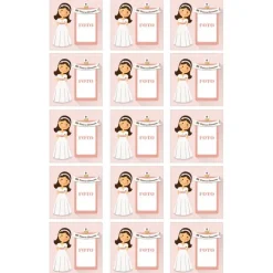 Papel de oblea - 15 diseños iguales en Cuadrados de 5 cm Mi primera comunión (rosa) con foto personalizada