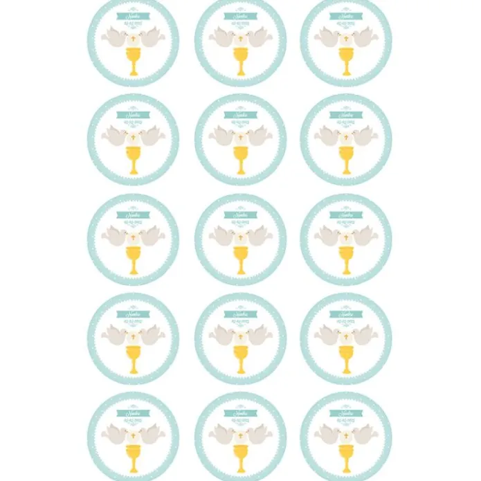 Papel de oblea - 15 diseños iguales en Círculos de 5 cm Nombre y fecha Eucaristía Comunión - Impresión personalizada