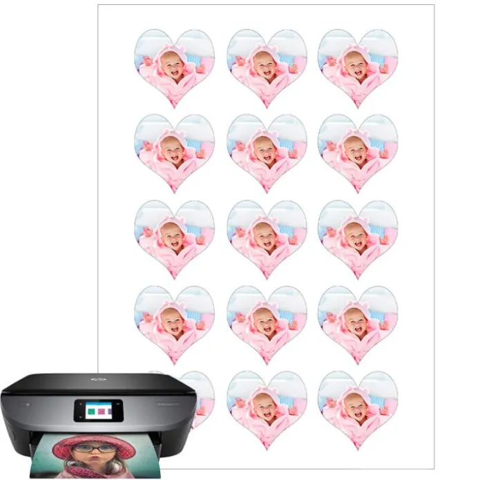 Papel de oblea grueso - 15 fotos iguales en Corazones de 5 cm - Impresión comestible personalizada