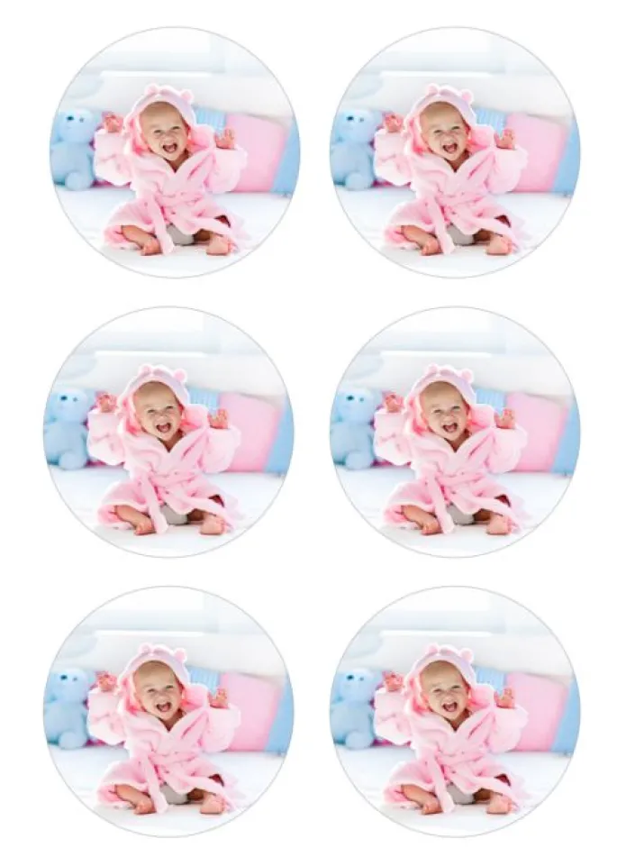 Papel de oblea grueso - 6 fotos iguales en Círculos de 8 cm - Impresión comestible personalizada