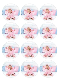 Papel de oblea grueso - 12 fotos iguales en Círculos de 6 cm - Impresión comestible personalizada