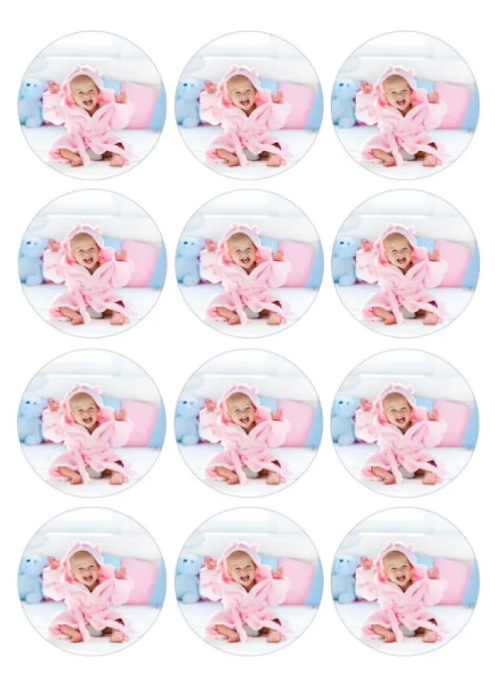 Papel de oblea grueso - 12 fotos iguales en Círculos de 6 cm - Impresión comestible personalizada