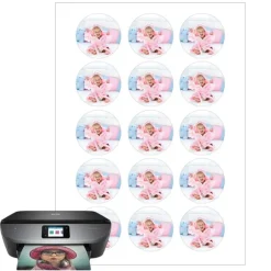 Papel de oblea grueso - 15 fotos iguales en Círculos de 5 cm - Impresión comestible personalizada
