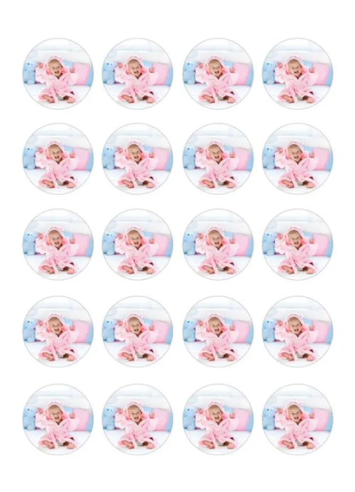 Papel de oblea grueso - 20 fotos iguales en Círculos de 4 cm - Impresión comestible personalizada