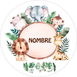 Papel de oblea - Nombre animalitos selva 20 cm - Impresión personalizada