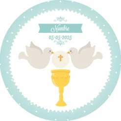 Papel de oblea - Nombre y fecha Eucaristía Comunión 20 cm - Impresión personalizada