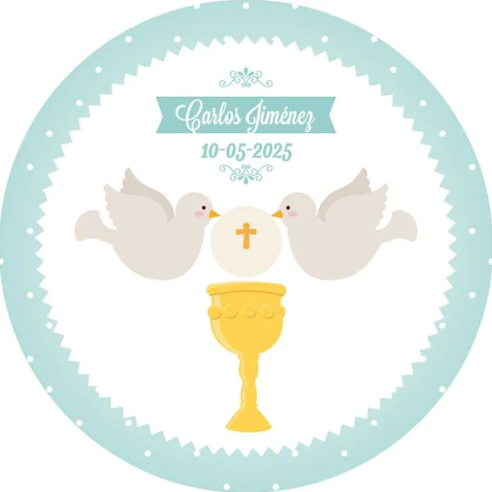 Papel de oblea - Nombre y fecha Eucaristía Comunión 20 cm - Impresión personalizada