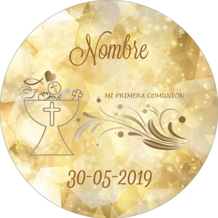 Papel de oblea - Nombre y fecha Mi primera comunión 20 cm - Impresión personalizada