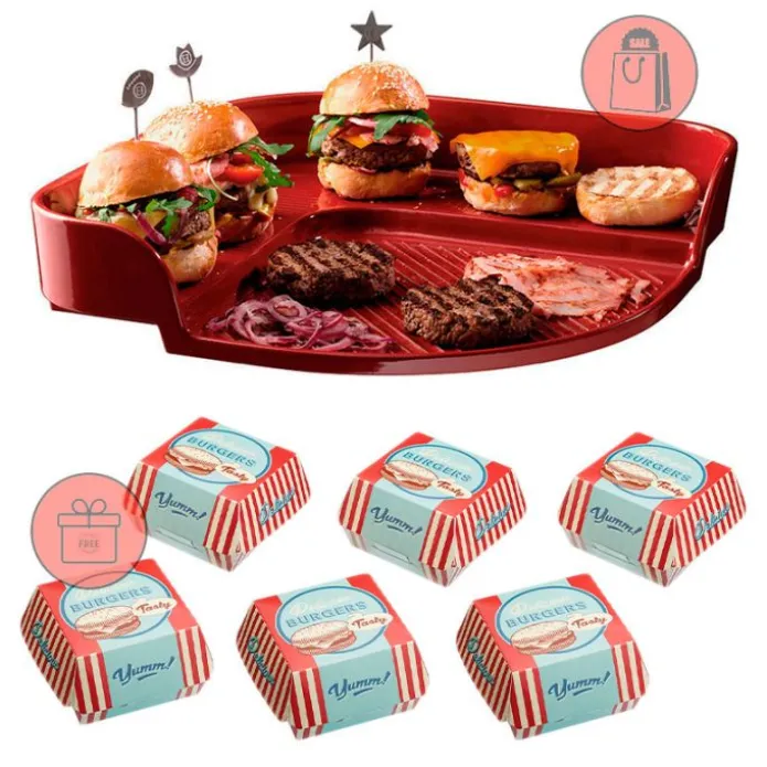 Parrilla para hamburguesas roja 38 cm - Cerámica - Emile Henry + REGALO cajas