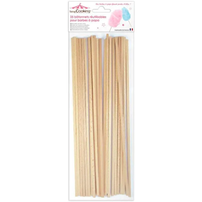 Pilares de madera para tartas - palitos para algodón de azúcar (25) - ScrapCooking