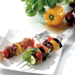 Pinchos dobles para brochetas de barbacoa con rascador Twinco 23 cm (2) - Acero inoxidable - Gefu