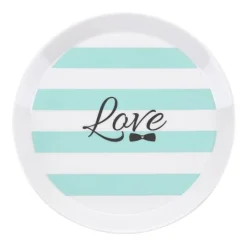 Plato de cerámica rayas verde menta Love 18 cm - Miss Étoile