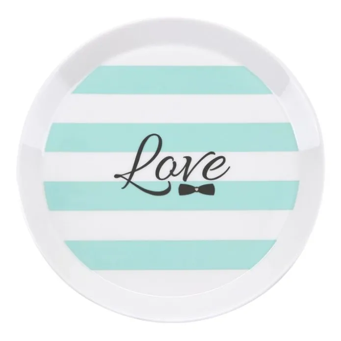Plato de cerámica rayas verde menta Love 18 cm - Miss Étoile