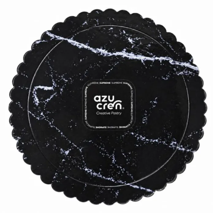 Plato redondo ondulado mármol negro 25 cm - Azucren