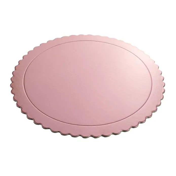 Plato redondo ondulado rosa bebé metalizado 30 cm