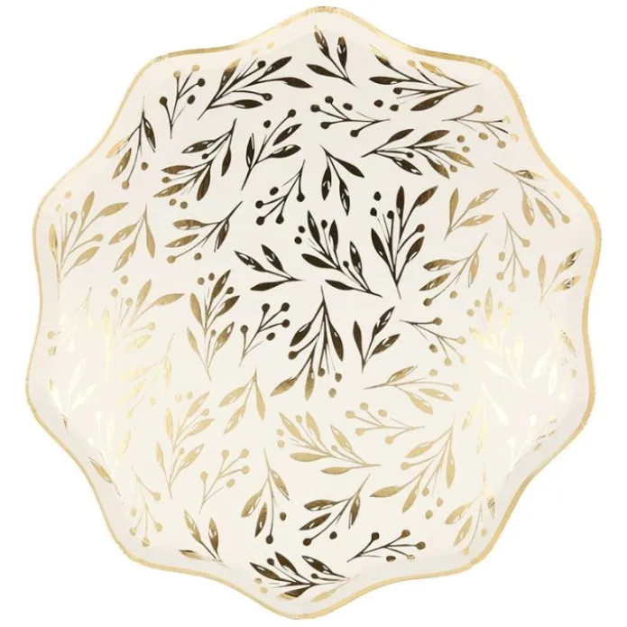 Platos con bordes ondulados Hojas doradas 27 cm (8) - Meri Meri